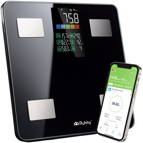 Cantar de baie electronic, maxim 226 kg, ecran LCD, analiza corporala, control smartphone, 30x30x3 cm, negru - imagine 11